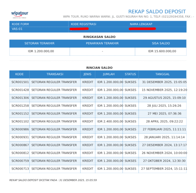 Saldo Tabungan Umroh 31 Des 2025 Jamaah Wipa Tour